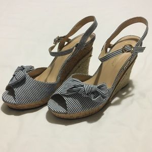 Sling Back Bow Detail Peep Toe Blue Women's Wedge